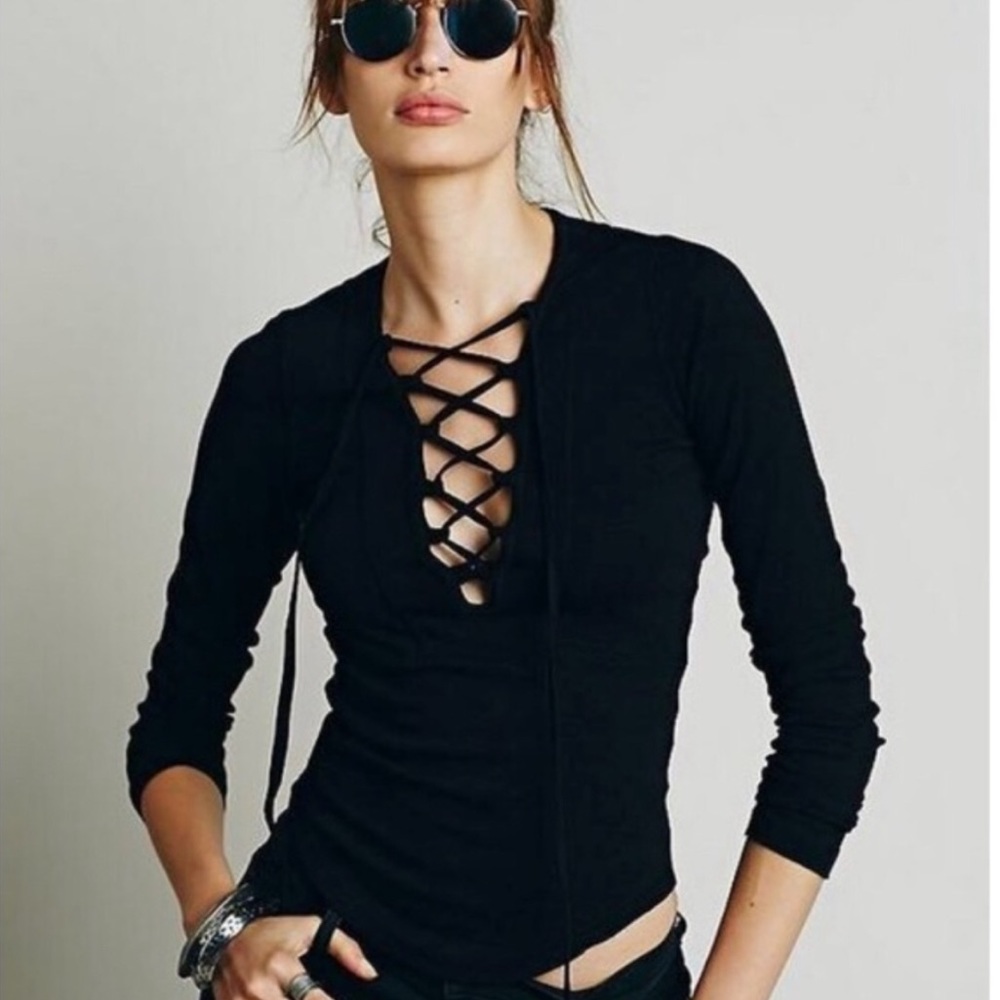 Free People Black Lucky Lace-Up long sleeve L